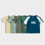 5 Pack Half Sleeves Unisex T-Shirts | Music Buddy, Yellow Stripes, Olive Green, Korea Love, I Am Cool