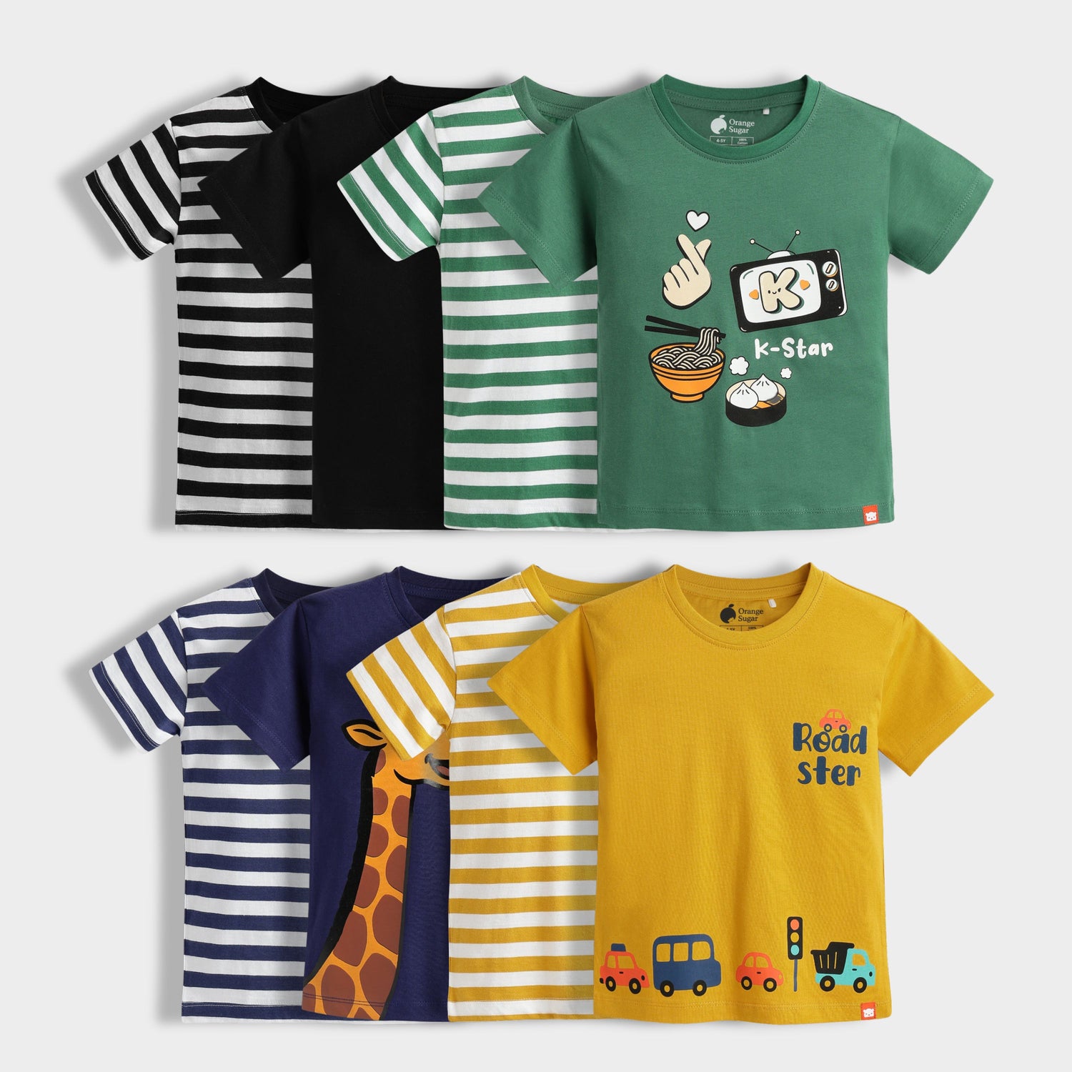 8 Pack Half Sleeves Unisex T-Shirts | Classic Stripes & Fun Graphics
