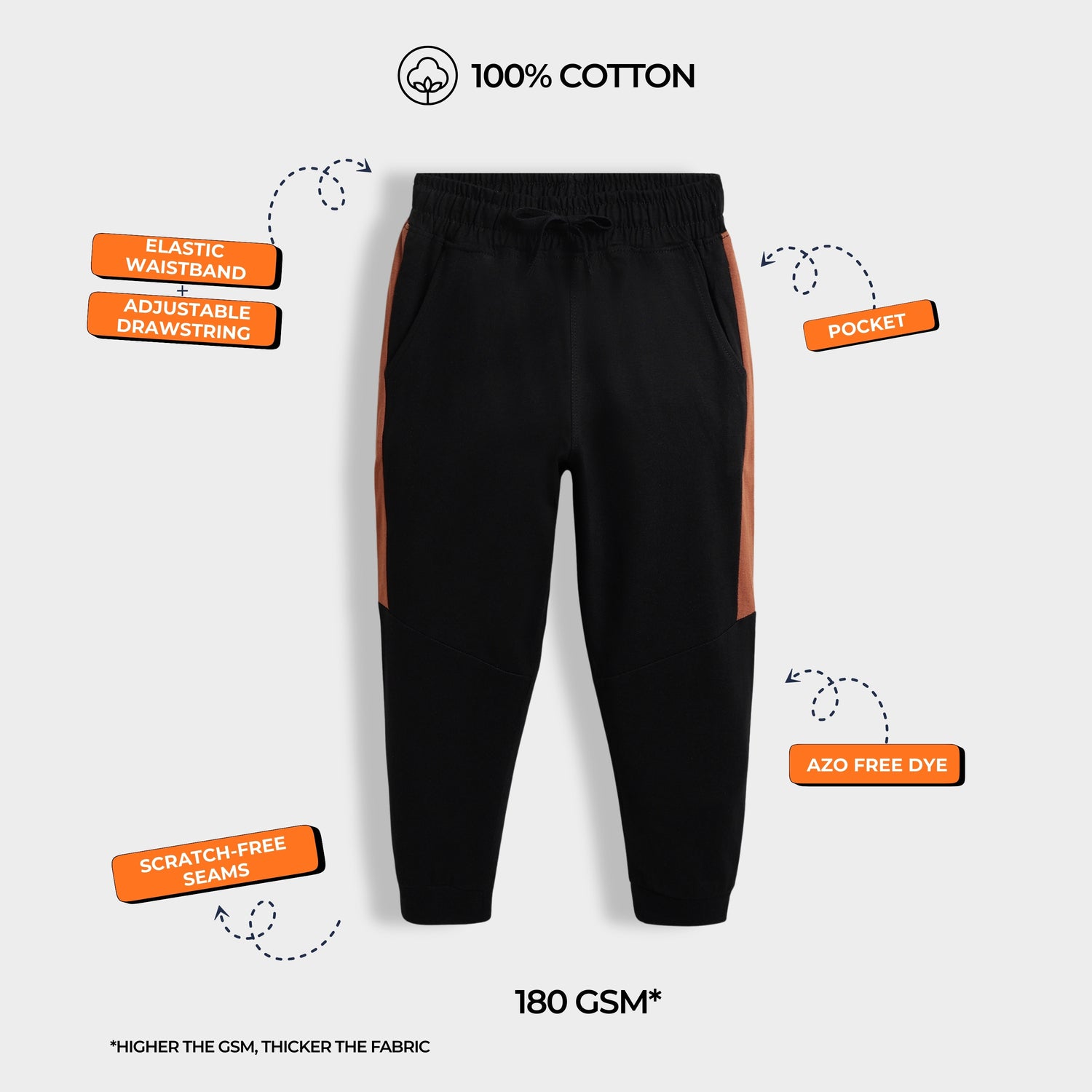 3 Pcs Cotton Joggers | Colour Block Black, Biscuit & Blue