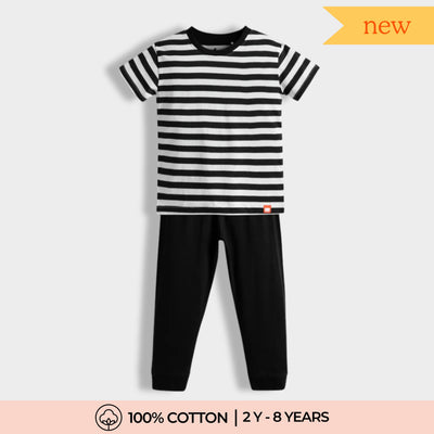 Half Sleeves Unisex Co-ord Set | Black Stripes