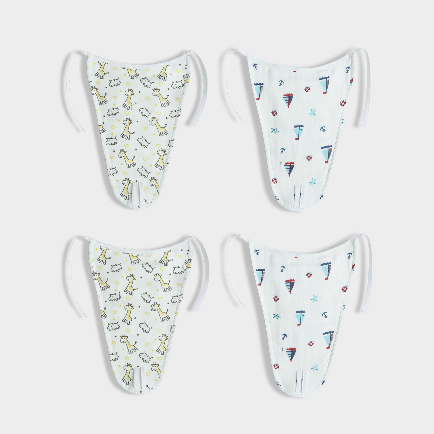 4 Pack Muslin Nappies | Jolly Giraffe, Little Sailor