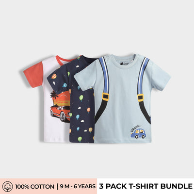 3 Pack Half Sleeves T-Shirt | Car Ride, Hot Air, Back Pack