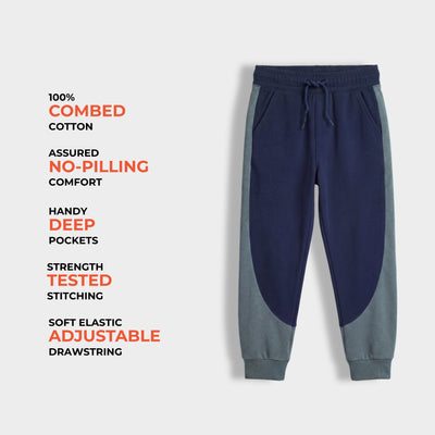Cotton Joggers | Colour Block Navy