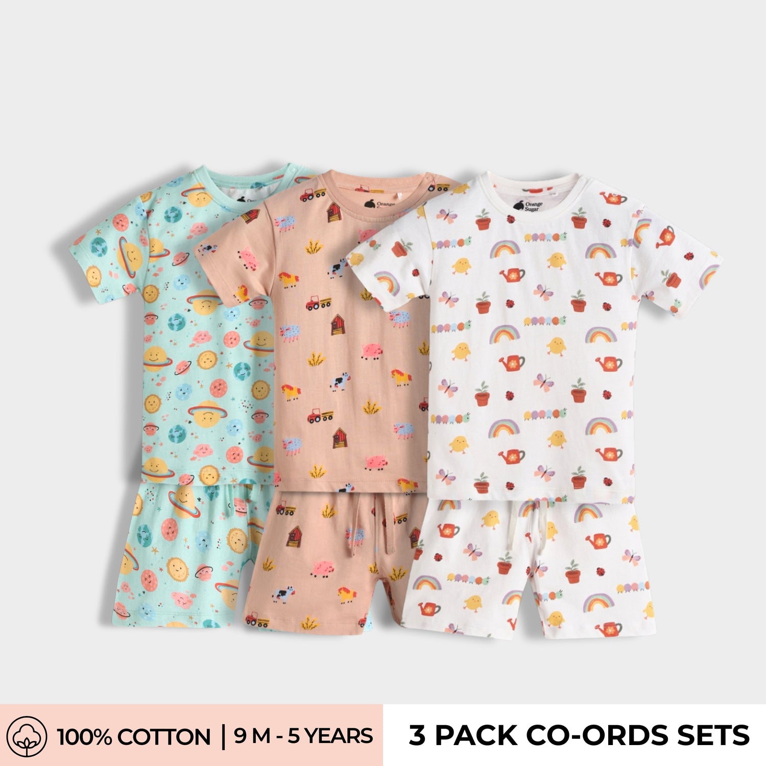 3 Pack T-Shirt & Shorts Unisex Co-ord Set | Galaxy, Farm, Gardening