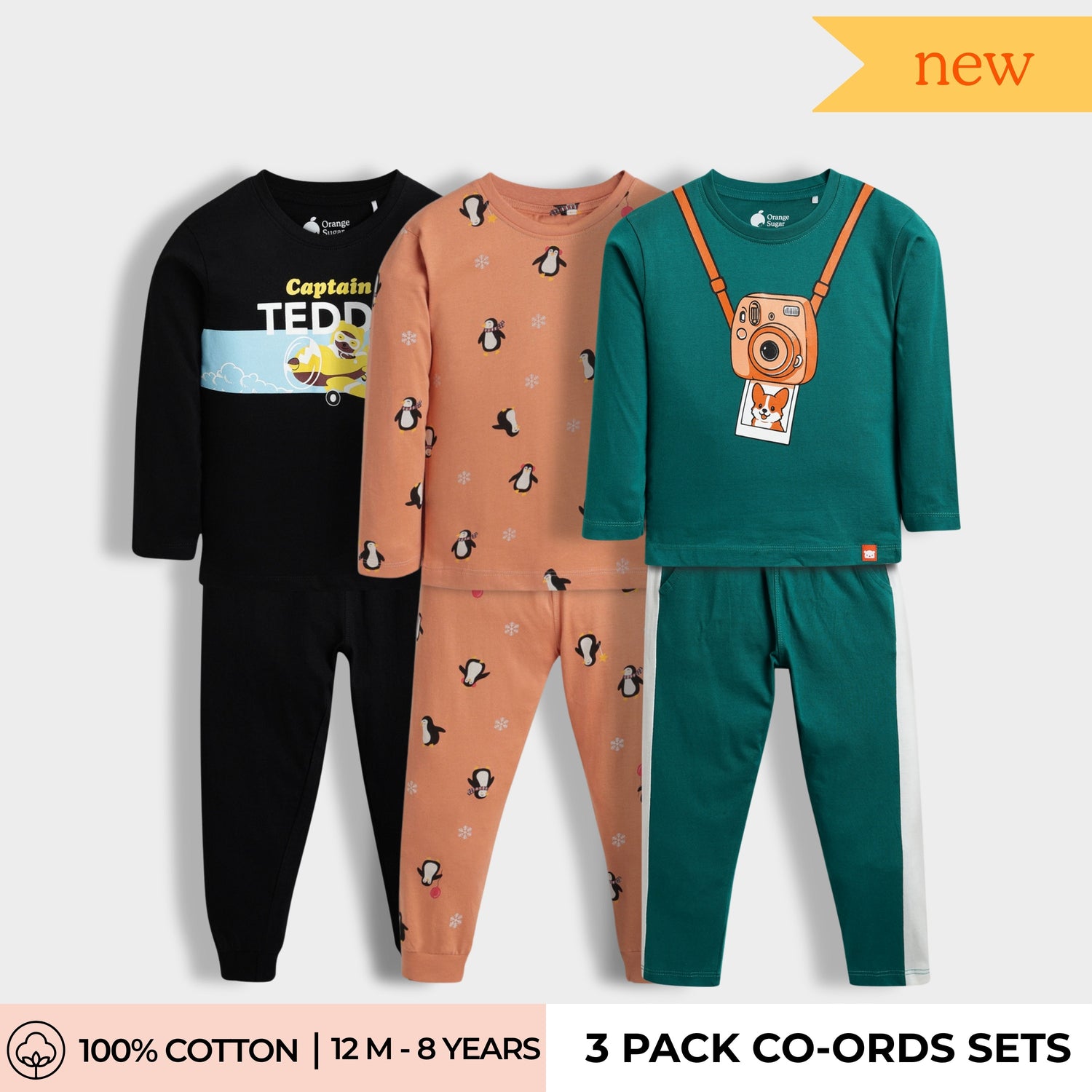 3 Pack Full Sleeves Unisex Co-ord Set | Teddy, Penguin Chill, Camera