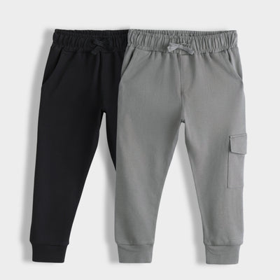 2 Pcs Interlock Joggers | Black, Grey