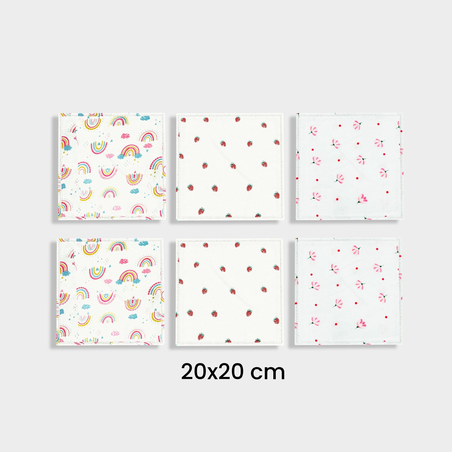 6 Pack Muslin Napkin | Rainbow, Strawberry, Flower