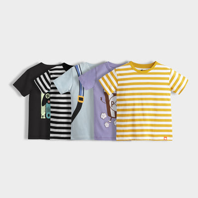 5 Pack Half Sleeves Unisex T-Shirts | Game Mode, Black Stripes, Back Pack, Popcorn, Yellow Stripes