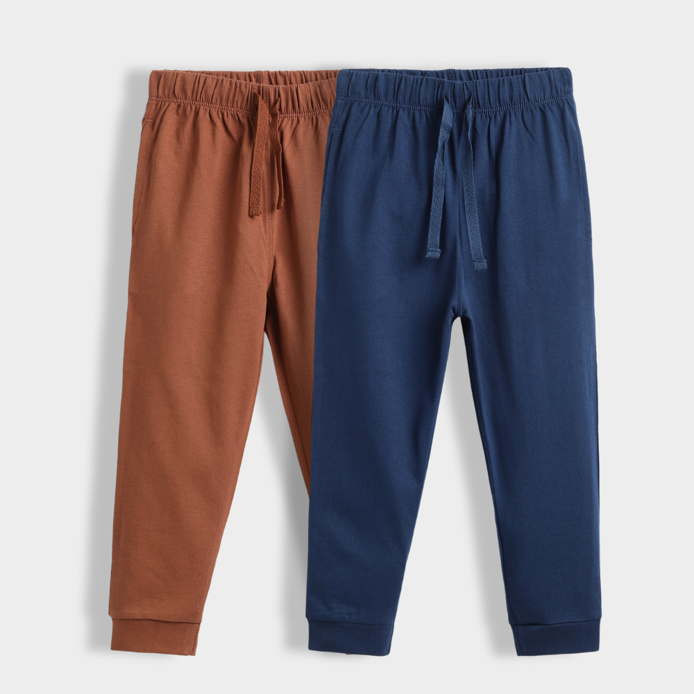 2 Pcs Cotton Joggers | Brown, Blue