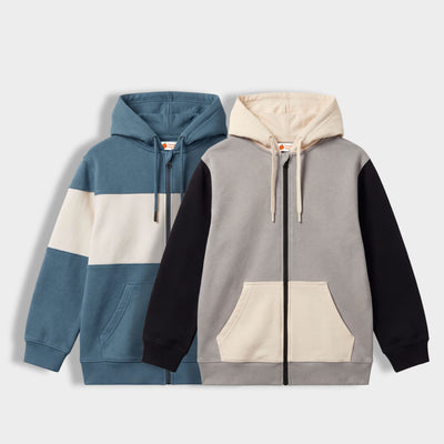 2 Pack Winter Unisex Hoodies | Colour Block Air Force, Colour Block Grey