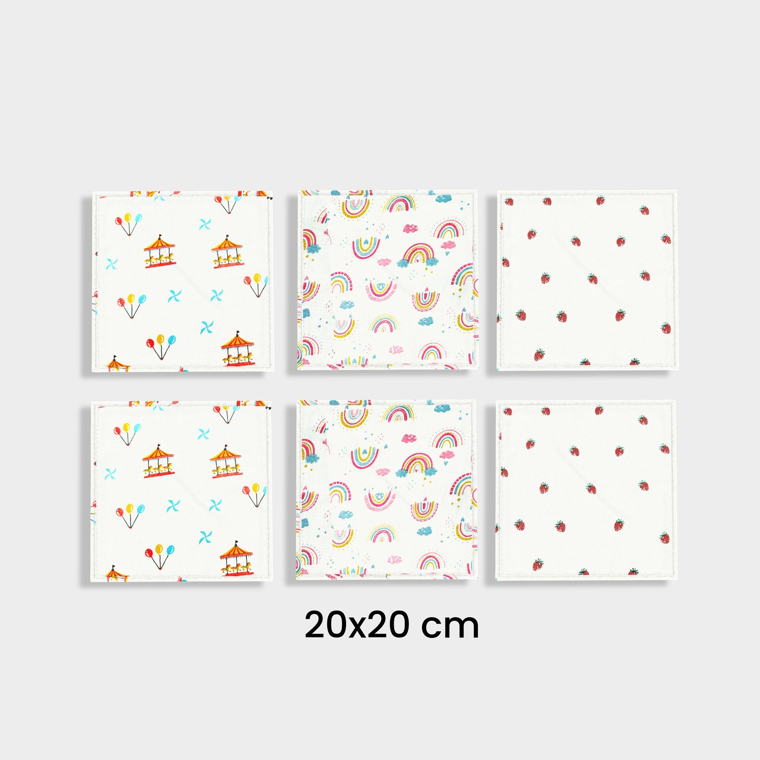 6 Pack Muslin Napkin | Rainbow, Strawberry, Swing