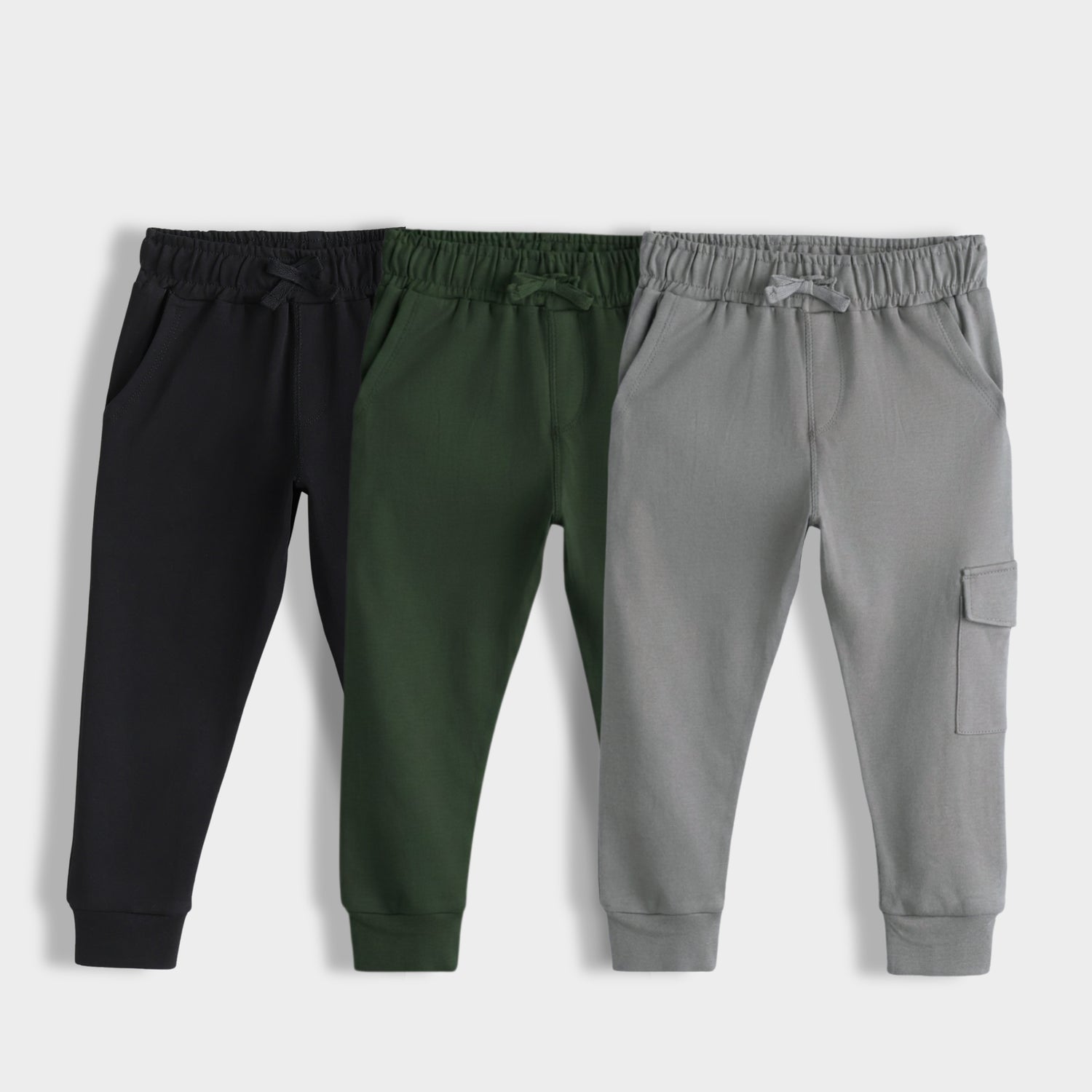 3 Pcs Interlock Joggers | Black, Dark Olive, Grey