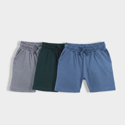 3 Pcs Cotton Shorts | Grey, Bottle Green, Air Force Blue