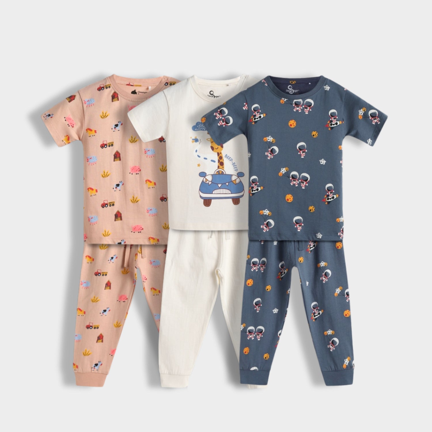 3 Pack Half Sleeves Unisex Co-ord Set | Giraffe Beep, Farm, Space