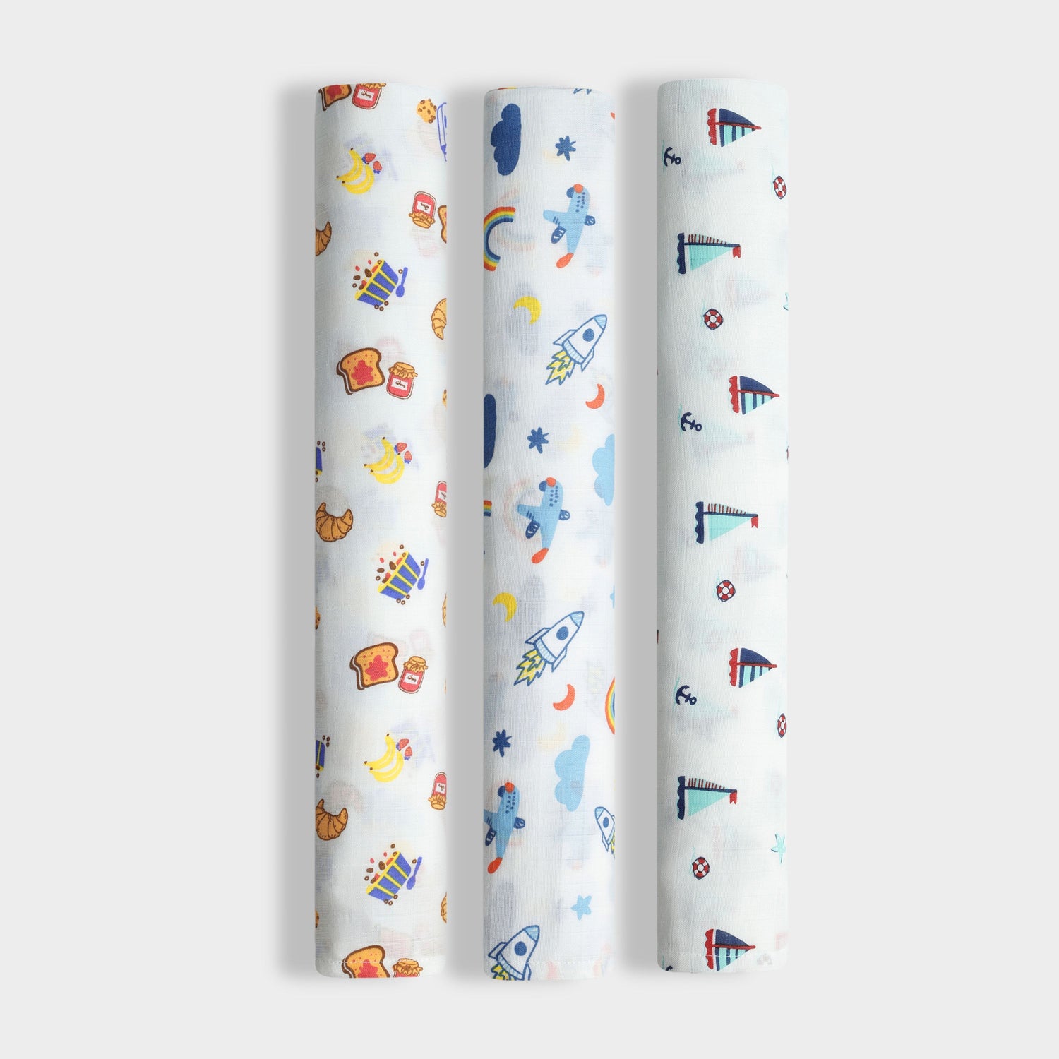 3 Pack Muslin Swaddle | Starry, Breakfast, Sailor
