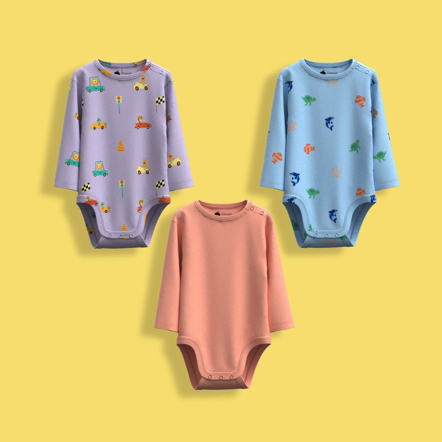 3 Pcs Full Sleeves Bodysuit | Underwater, Cars, Orange