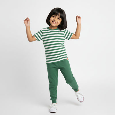 Half Sleeves Unisex Co-ord Set | Green Stripes