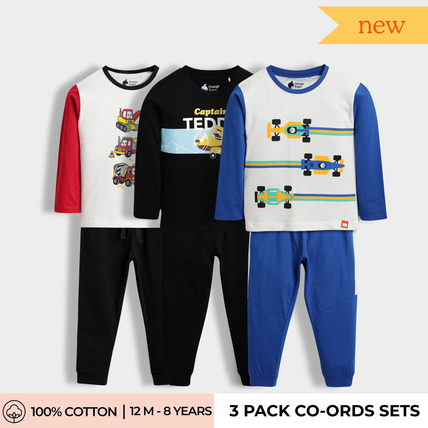 3 Pack Full Sleeves Unisex Co-ord Set | Road Runner, Teddy, Racing