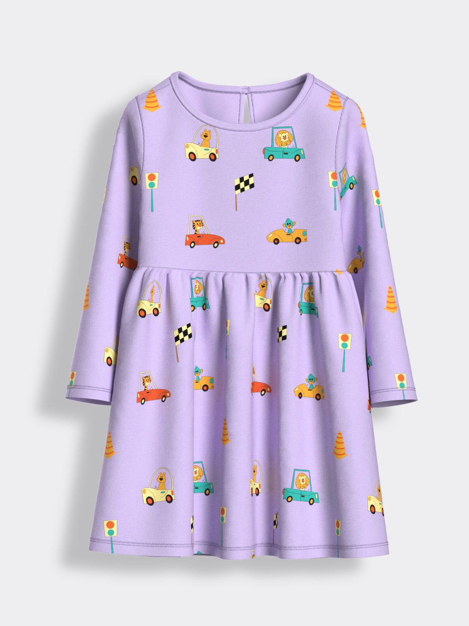 Long Sleeves Printed Dress | Racing Cars
