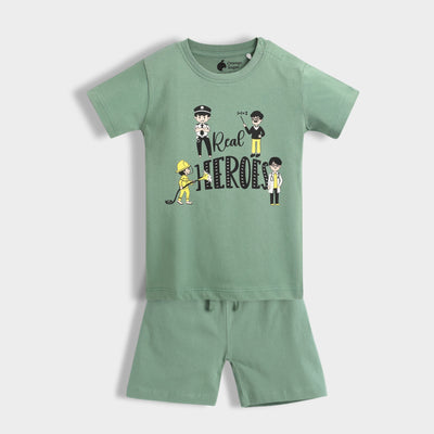 4 Pack T-Shirt & Shorts Unisex Co-ord Set | Real Heroes, Popcorn, Back Pack, Car Ride