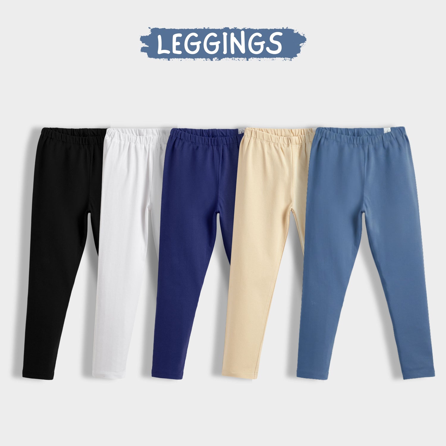 5 Pcs Leggings | Air Force Blue, Beige, Black, Royal Blue, White