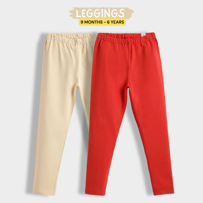 2 Pcs Leggings | Red, Beige