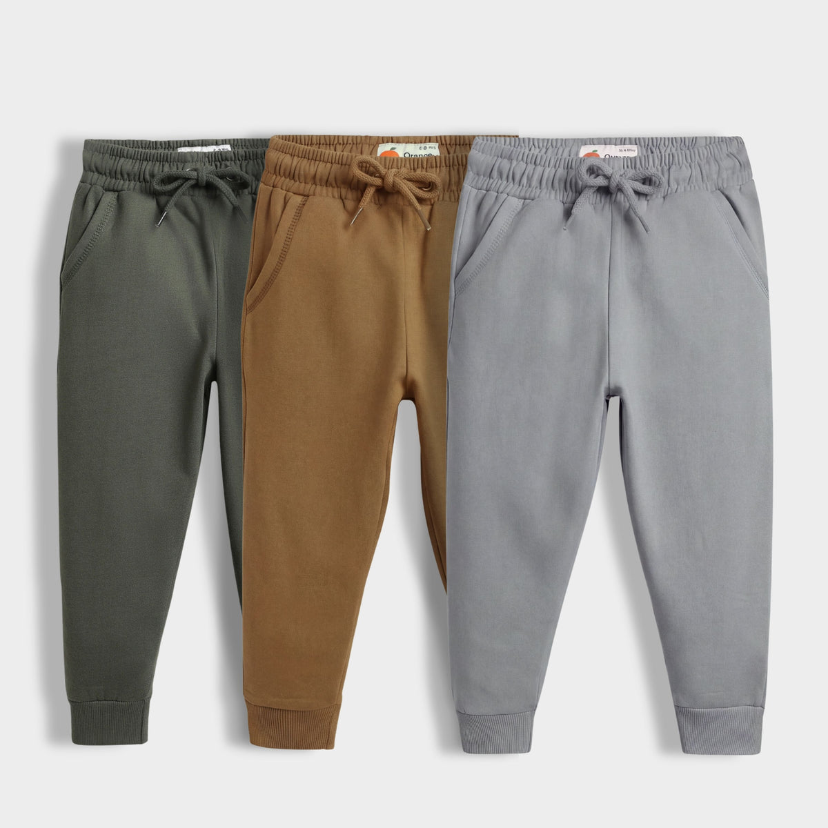 3 Pcs Winter Fleece Joggers | Olive Green, Light Brown, Steel Grey