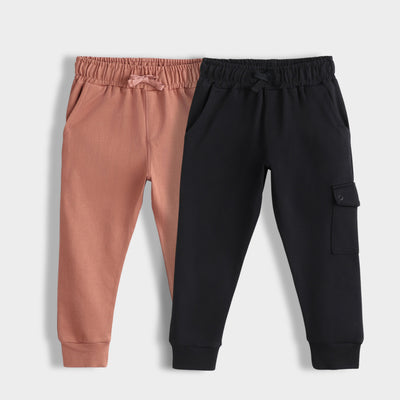 2 Pcs Interlock Joggers | Honey Brown, Black