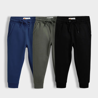 3 Pcs Winter Fleece Joggers | Green, Diesel Blue, Black