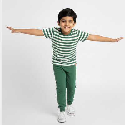 Half Sleeves Unisex Co-ord Set | Green Stripes
