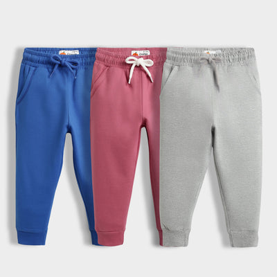 3 Pcs Winter Joggers | Blue, Pink, Melange Grey
