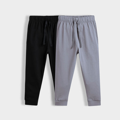2 Pcs Cotton Joggers | Black, Grey