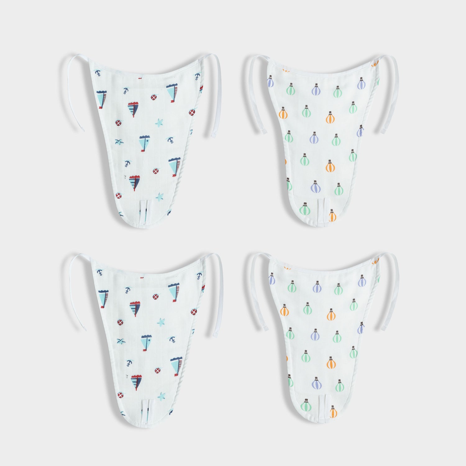 4 Pack Muslin Nappies | Little Sailor, Balloon Ride