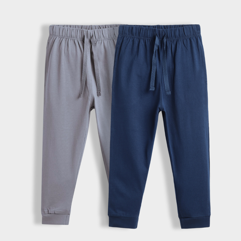 2 Pcs Cotton Joggers | Grey, Blue