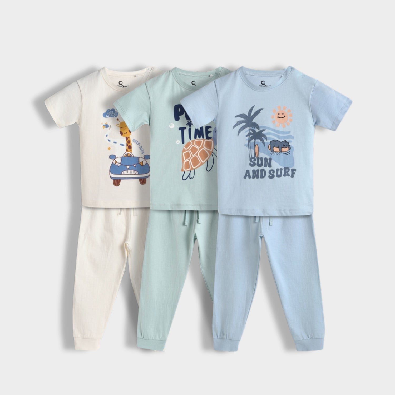 3 Pack Half Sleeves Unisex Co-ord Set | Giraffe Beep, Play, Sun