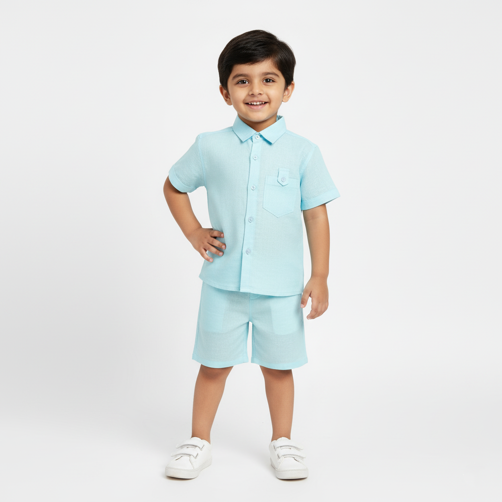 Half Sleeves Unisex Cotton Linen Shirt & Shorts Co-ord Set | Breeze weave