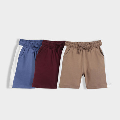 3 Pcs Cotton Shorts | Indigo Blue, Wine, Biscuit Brown