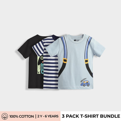 3 Pack Half Sleeves Unisex T-Shirts | Game Mode, Blue Stripes, Back Pack