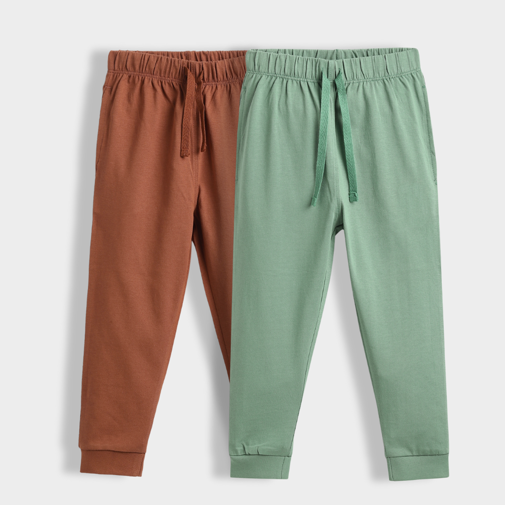 2 Pcs Cotton Joggers | Brown, Green