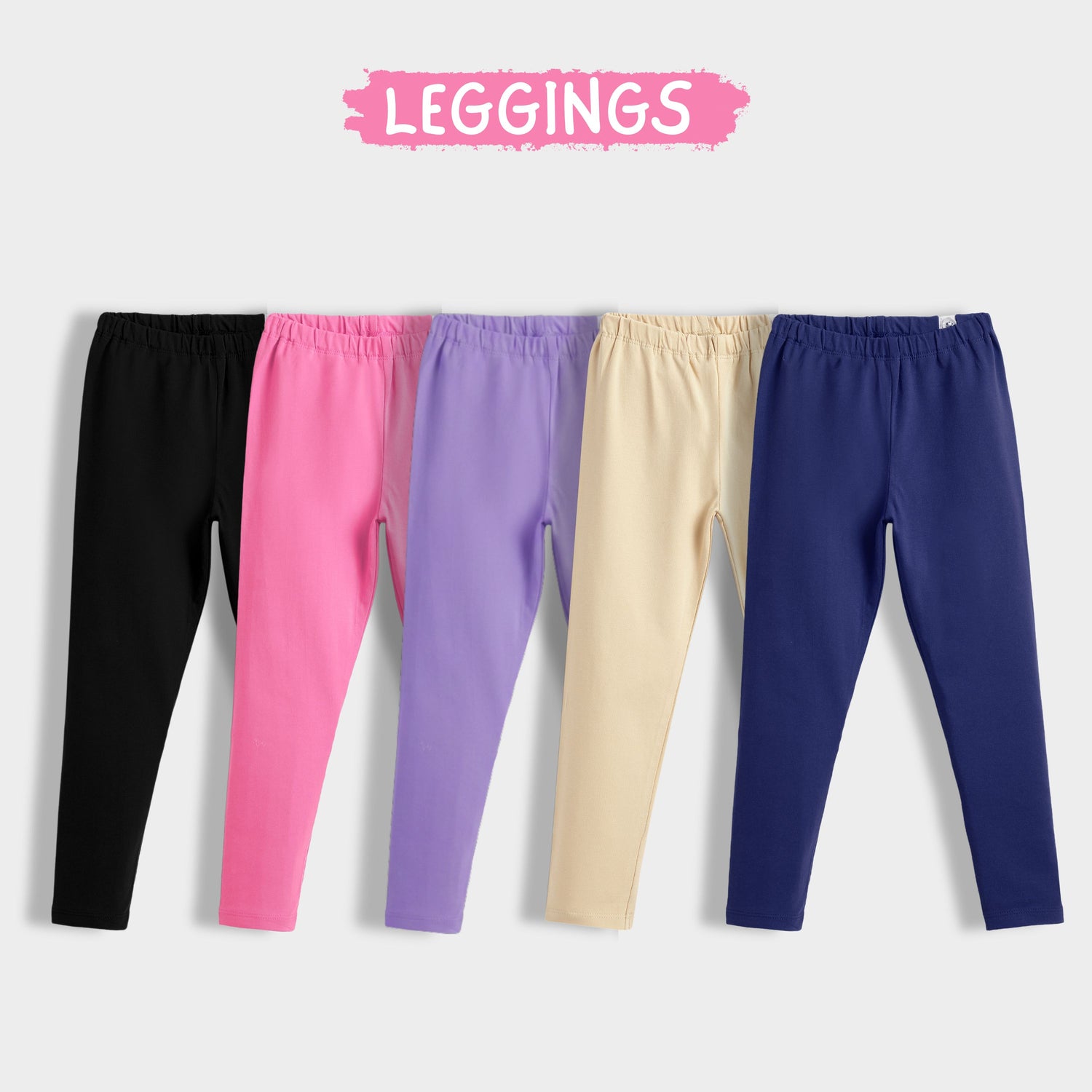 5 Pcs Leggings | Beige, Black, Lavender, Pink, Royal Blue