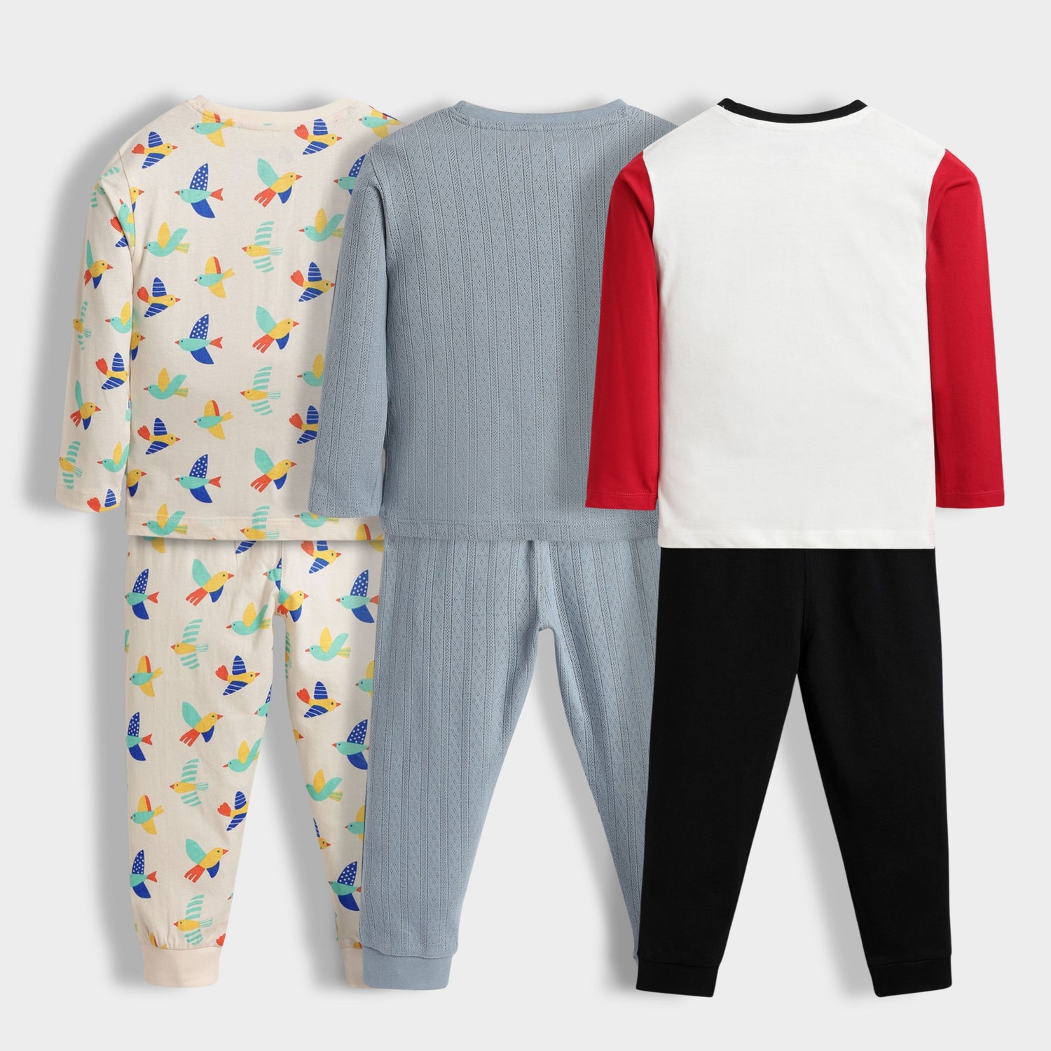 3 Pack Full Sleeves Unisex Co-ord Set | Wings, Pointelle Grey, Road Runner