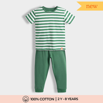 Half Sleeves Unisex Co-ord Set | Green Stripes