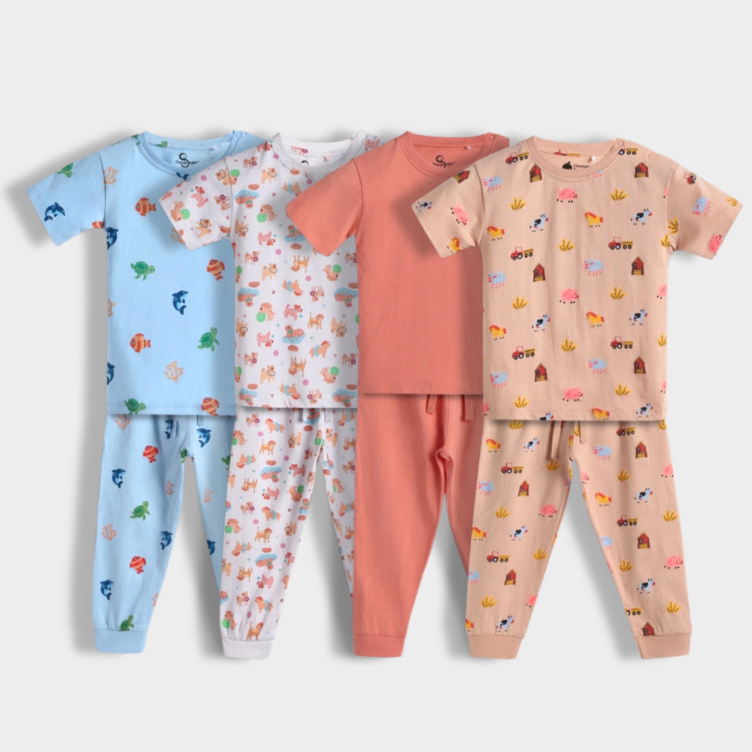 4 Pack Half Sleeves Unisex Co-ord Set | Underwater, Furry, Farm & Giraffe