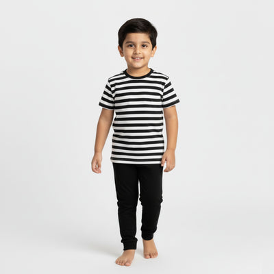 Half Sleeves Unisex Co-ord Set | Black Stripes