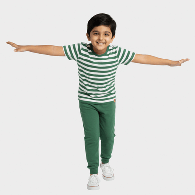 Half Sleeves Unisex Co-ord Set | Green Stripes