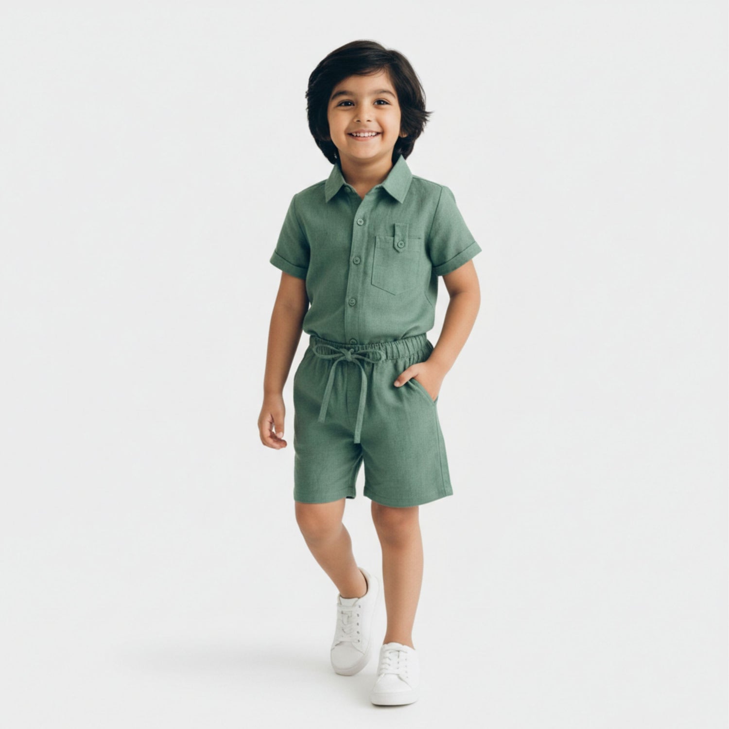Half Sleeves Unisex Cotton Linen Shirt & Shorts Co-ord Set | Pine Grove