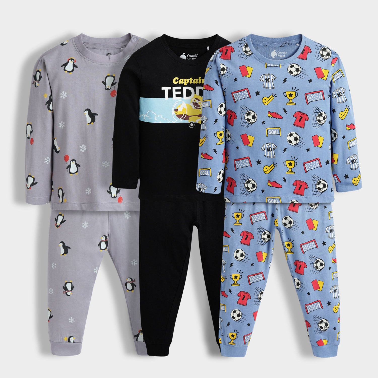 3 Pack Full Sleeves Unisex Co-ord Set | Penguin, Teddy, Football