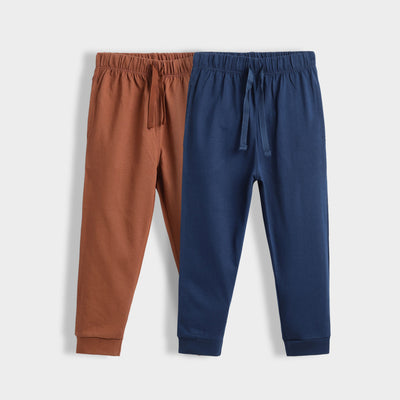2 Pcs Cotton Joggers | Brown, Blue