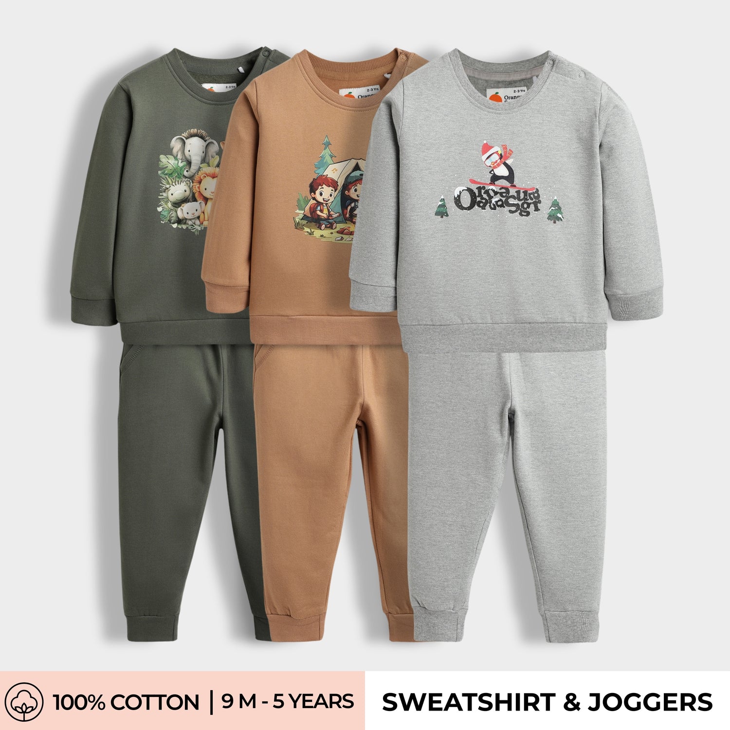 3 Pack Sweatshirt & Joggers | Snow Penguin, Camp, Wild Pals