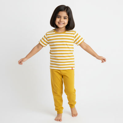 Half Sleeves Unisex Co-ord Set | Yellow Stripes